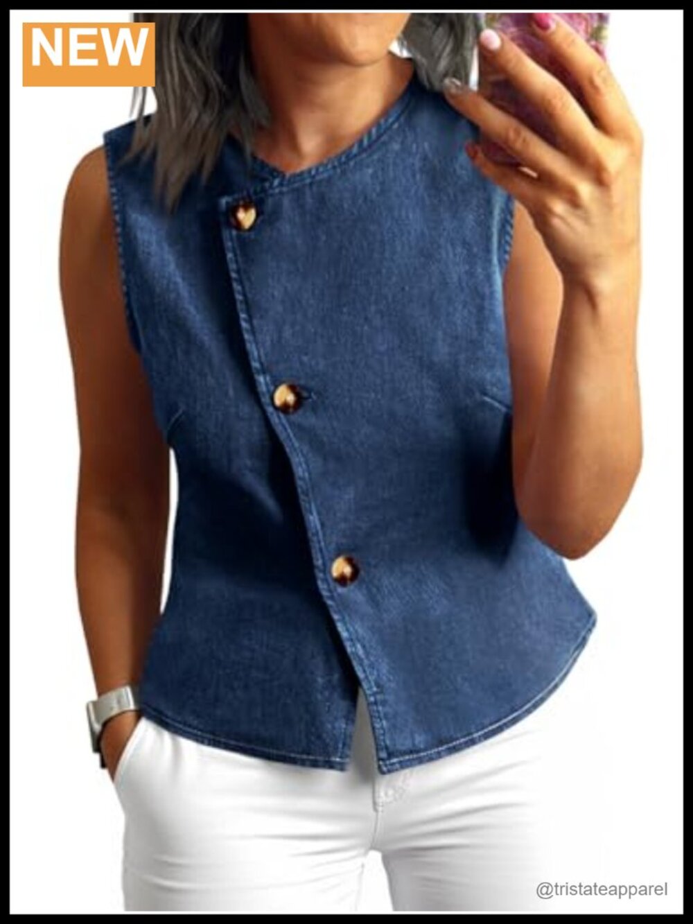 Womens Denim Vest Sleeveless Button Down Jean Tank Top Waistcoat